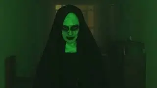 creepy ghost nun walking looking at the camera