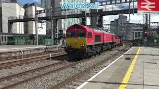 Passing steel coils at Cardiff Station class 66 Passing top and tail 66s 27th August 2025
