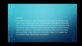 CLASS - IX  (BEEHIVE) POEM - WIND (THEME , SUMMARY & LITERARY DEVICES)