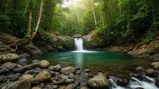 [LIVE 1] Tranquil Jungle Oasis Waterfall Ambience 🌿 White Noise 4K for Sleep, Study & Relaxation