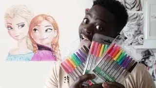 TESTING NEW PENS 2!! Anna And Elsa Pen Drawing - Frozen - DeMoose Art