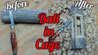 Whittling a Ball In Cage From a Branch With a Pocketknife