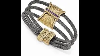 Ladies Black Titanium Memory Cable Amethyst Bronze 12mm Cable Flex Cuff Bracelet, 6