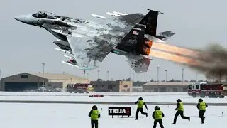 Дания в панике! Истребитель F-15 ВВС США выполняет аварийный взлет на полной скорости