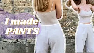 DIY HIGH WAISTED WIDE LEG PANTS | How I made FIRST PANTS FROM SCRATCH| beginner friendly | LucyaSews