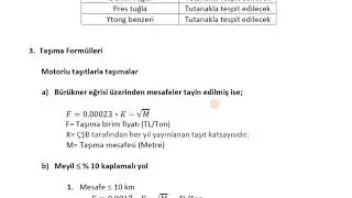 MALZEME TAŞIMA NAKLİYE HESABI