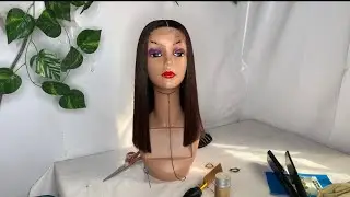 HOW TO ACHIEVE A BLUNT CUT  + styling a 12 inches bone straight wig