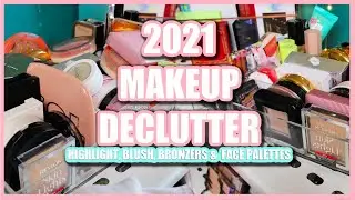 2021 MAKEUP DECLUTTER! PART 3 | HIGHLIGHTERS, BLUSH, BRONZERS & FACE PALETTES! | KYRIELLELARA