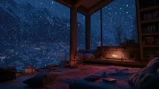 Snowy Cabin Night Ambience | Gentle Fireplace Crackles & Soft Snow Sounds for Deep Sleep Relaxation