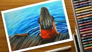 How to draw a sad girl sitting alone || Alone- Sad- Girl- oil pastel drawing