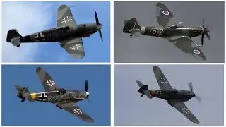4Kᵁᴴᴰ 3x Messerschmitt Bf 109 Chase a Spitfire @ HANGAR 10 Fly In 2018