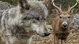 Hungry Wolf Approaches Wounded Deer    Then Does The UNTHINKABLE