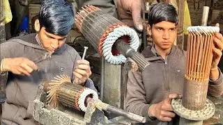 Skillful Young Guy Rewinding Caterpillar Starter Motor | Starter Motor Armature Rebuild Process