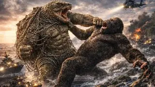 Epic Battle: Giant Gorilla vs Monstrous Turtle on Stormy Shoreline | Realistic HD Action
