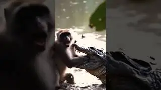 Crocodile Attacked A Monkey Drinking Water #shorts #crocodile #monkey #attack