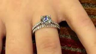 Platinum 1.5 carat round AAA highest quality cz engagement ring with band