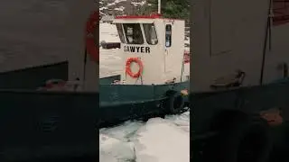 Winter is Coming #marineconstruction #winter #canada #tugboat #construction #excavator #cold