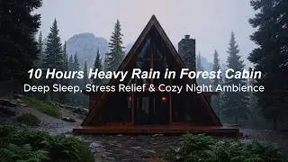 Heavy Rain Sounds in a Forest Cabin for 10 Hours | Relaxing Nature Ambience for Sleep