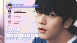TXT (투모로우바이투게더) - Love Language | (Line distribution + Lyrics Color Coded)