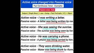 active voice changed into passive voice past continuous tense examples