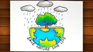 &ldquo;Save Nature Save Life Drawing | Half Earth Tree Rain Scenery for Kids | Environmental Art&rdquo;