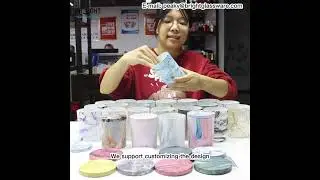 Customized unique water transfer printing glass candle jar with lid