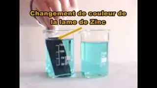 Oxydoréduction Lame de Zinc dans solution d'ions cuivre