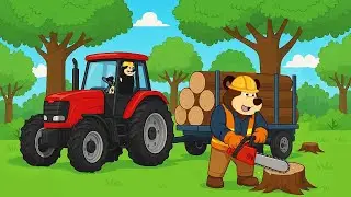 Farmers Work Tractor Harvests Wood & Digs Holes for Tree Planting 🌲 | Farm Animation