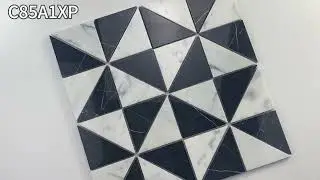 Carrara White and Nero Marquina Black Marble 3x3x4 Windmill Triangle Mosaic Tile Polished - C85A1XP