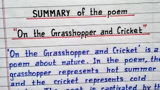 NCERT | Summary of the poem 'On the Grasshopper and Cricket | Class 8 English Poem