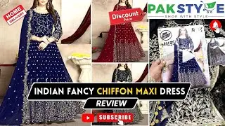 Indian Style Chiffon Maxi Dress Review | Formal Chiffon Wedding & Party Wear Maxi Online Pakstyle.pk