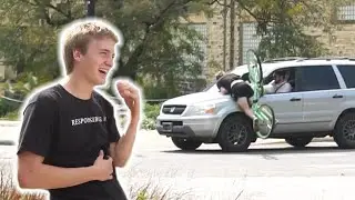 Getting Hit by a Car in Front of College Students Prank!