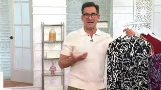 BEAUTIFUL by Lawrence Zarian Printed Stretch Sateen Notched Collar Blouse on QVC