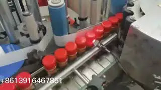 Pepper bottle capping and labeling, 4 wheel capping machine + round bottle labeling machine