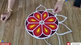 Special easy beginner's Colorful Rangoli Design muggulu kolam for New Year and Sankranthi 