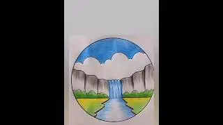 #Mountain with water fall river #scenery drawing #