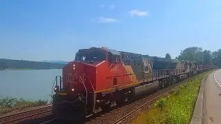 Horn Happy Engineer! Triple Header Leader, Ex CREX Unit, CN Container Train At Hydro BC