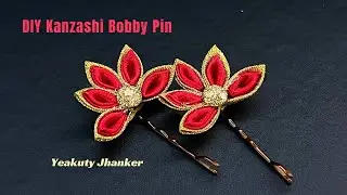 How to Make Kanzashi Flower Hair Clip/Brooch with Ribbon. Easy Handmade Accessories.