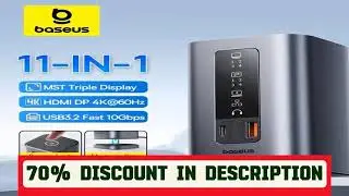 #Baseus 11-IN-1 USB C HUB HDMI DP 4K@60Hz MST Triple Display USB 3.2 Splitter with RJ45 3.5mm Mic P