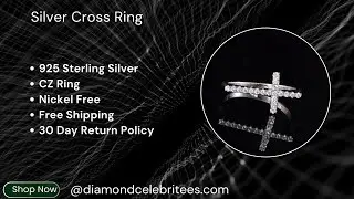 DiamondCelebritees 925 Sterling White Silver 0.19ct Cubic Zirconia Women's Cross Ring Size 6