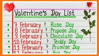 Valentine's Day Dates 2026|| Valentine Week List Dates celebrate || kal konsa day hai 2026