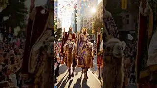 Three kings riding camels in a parade 🐫👑