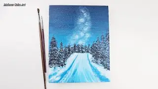 How to paint a snowy pine Forest and Mountain Road | Acrylic Art | Acrylic Painting for Beginners