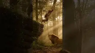 The Lion&rsquo;s Unexpected Rescue A Dramatic Forest Fall  Renv AI