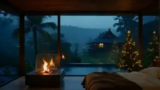 Rain Sounds for Sleeping with Firepit | Cozy Christmas Night Ambience 🎄🔥 | Deep Sleep, No Ads