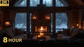 8 Hours in a Cozy Cabin Living Room | Fireplace Ambience for Deep Sleep 🔥