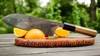 Küchenmesser im japanischen Stil schmieden mit 3 Lagen aus Winkelstahl und Feile