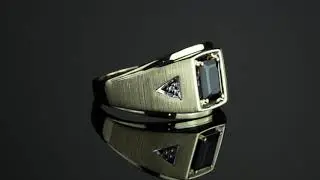 Men's 1.15 TCW Emerald-Cut Created Sapphire And Diamond Accent Ring In 10k Yellow Gold