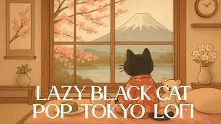 Lazy Black Cat in Sakura Pajamas Watching Mt. Fuji | Pop Japanese Cozy Lofi 🎏