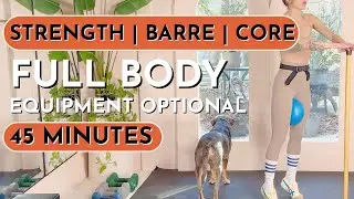 45 Min Full Body Workout | Dumbbell Strength Barre Balance Core Stability Training
